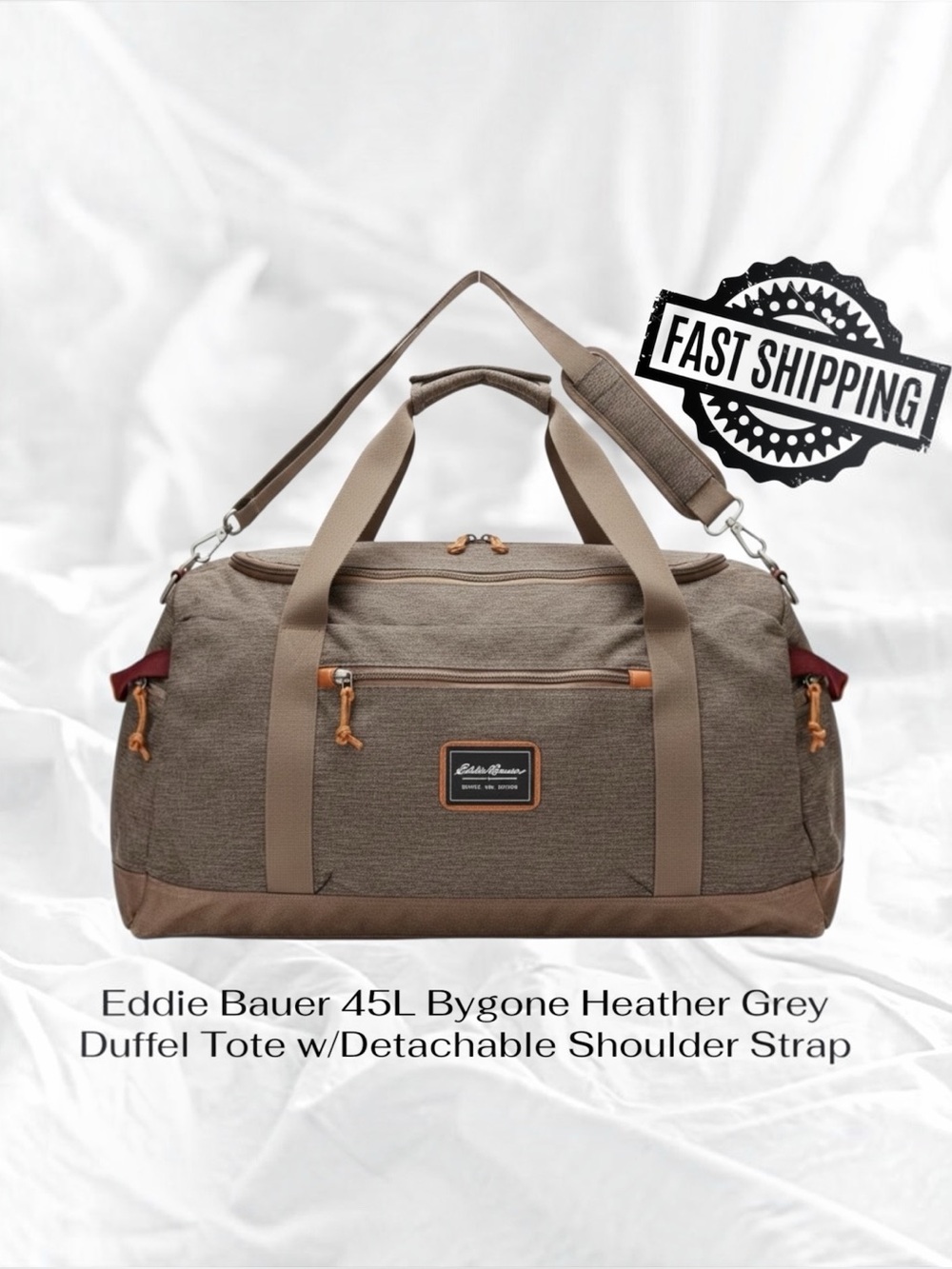 Eddie Bauer 45L Bygone Heather Grey Duffel Tote w/Detachable Shoulder Strap